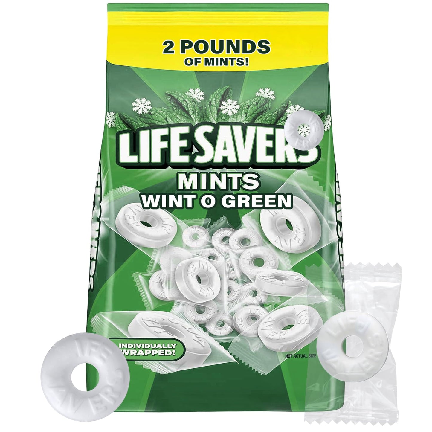 Treatizo Wint O Green Mints Bulk, Individually Wrapped Hard Candy, 2lb Pack for Holidays, Weddings, Corporate Events