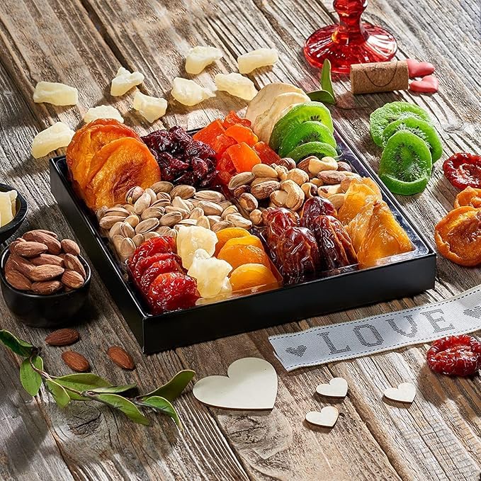 Mothers Day Dried Fruit & Nuts Basket Platter, Gourmet Food Bouquet Care Package, Healthy Kosher Snack Box - Her (12 Variety) (3