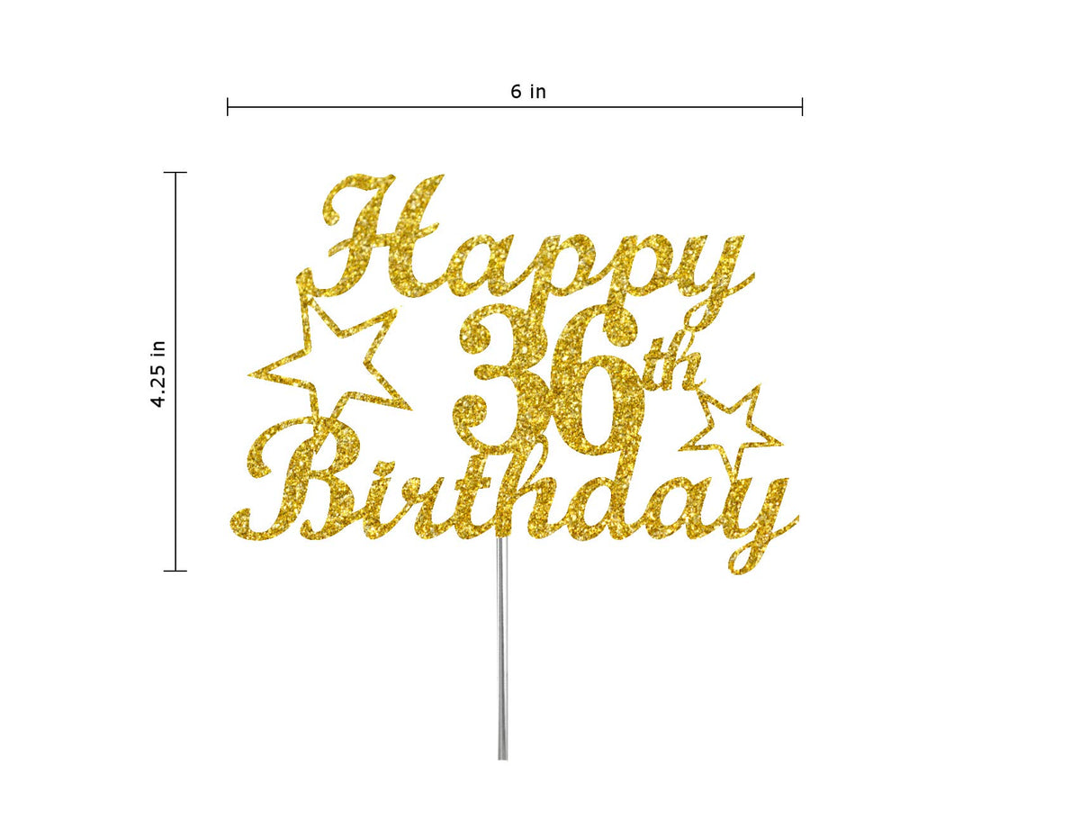 RokAPary 36th Birthday Cake Topper, Gold Glitter, Sturdy Acrylic, Double-Sided, Premium Quality