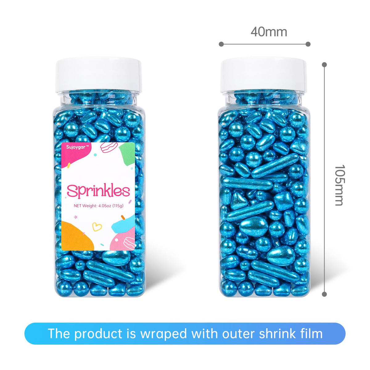 Sujoygar Blue Sprinkles For Cake Decorating, Blue Gold Pearl Rods Sugar Candy, Metallic Sprinkles For Baking Cupcake Toppers Coo