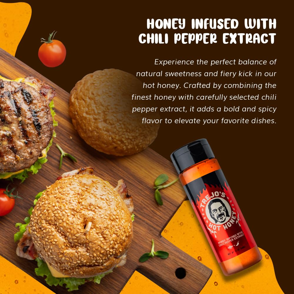 Trejo'S Tacos Hot Honey | Sweet And Spicy Honey Hot Sauce | Infused With Chili Pepper Extract | Great For Topping Or Dipping Sau