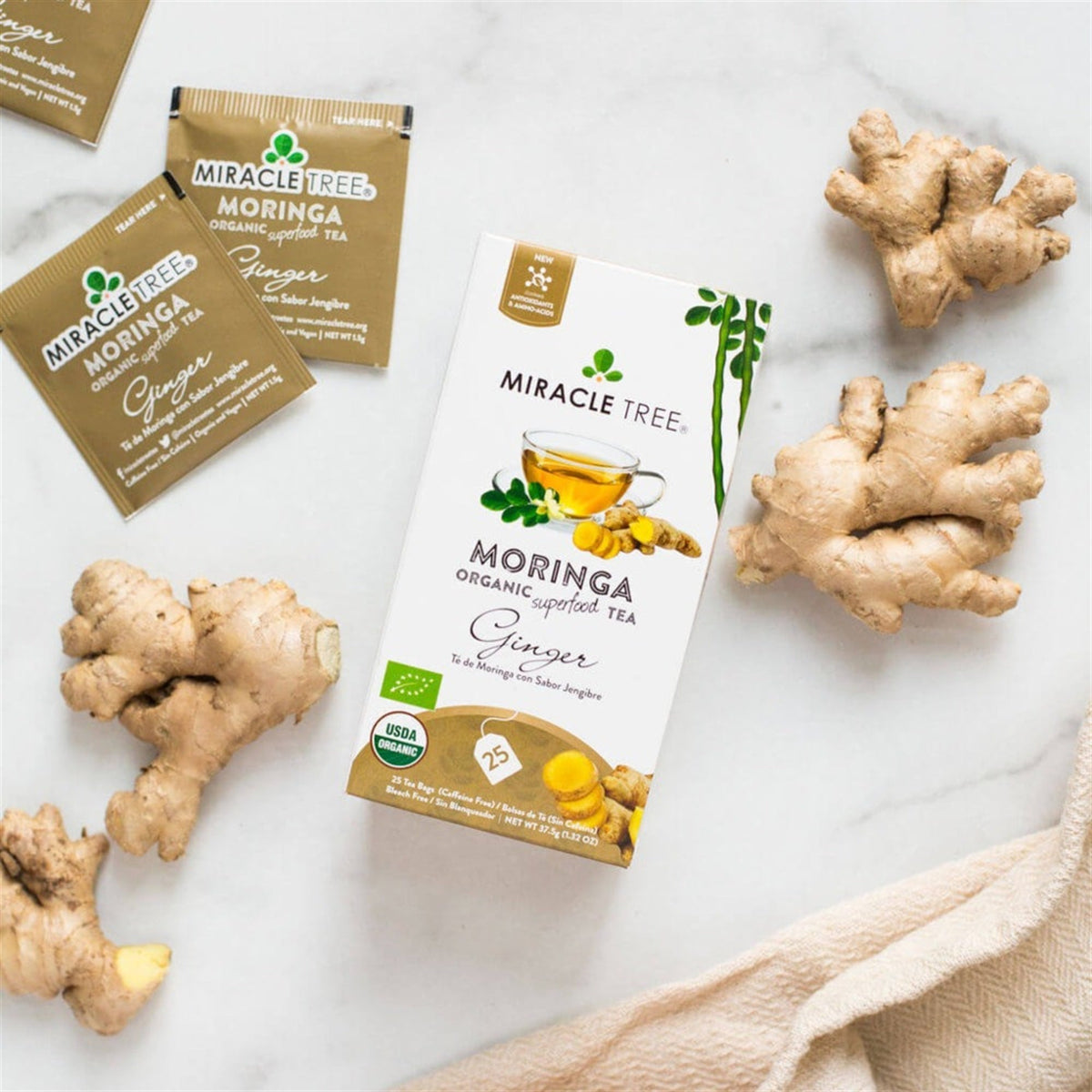 Organic Moringa Tea - Ginger - Caffeine-Free Herbal Tea