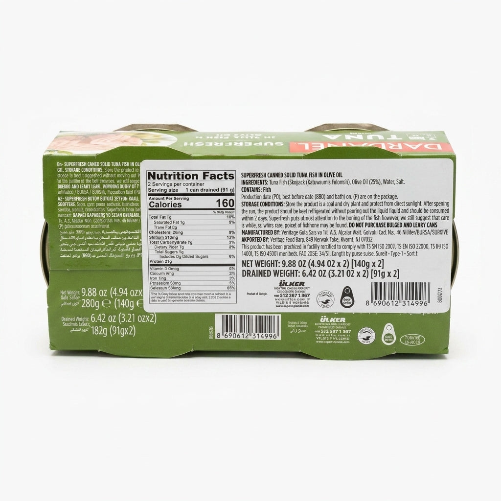 SuperFresh Tuna Fish in Olive Oil 9.88 oz (2x140g) - High Protein