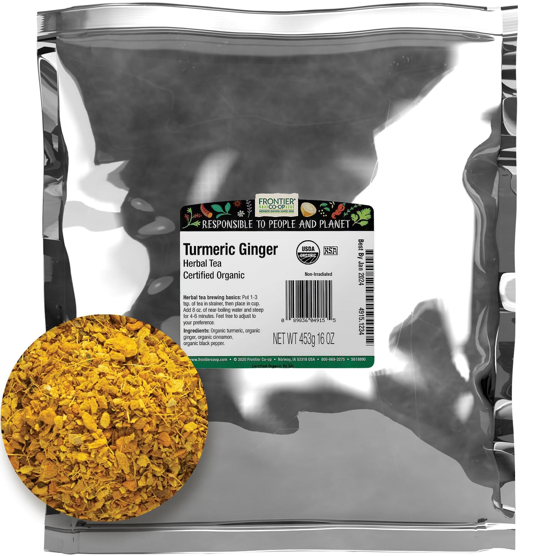 Frontier Co-op Organic Turmeric Ginger Blend, 1lb Bulk Bag - Warming Tea for Smoothies and Cooking