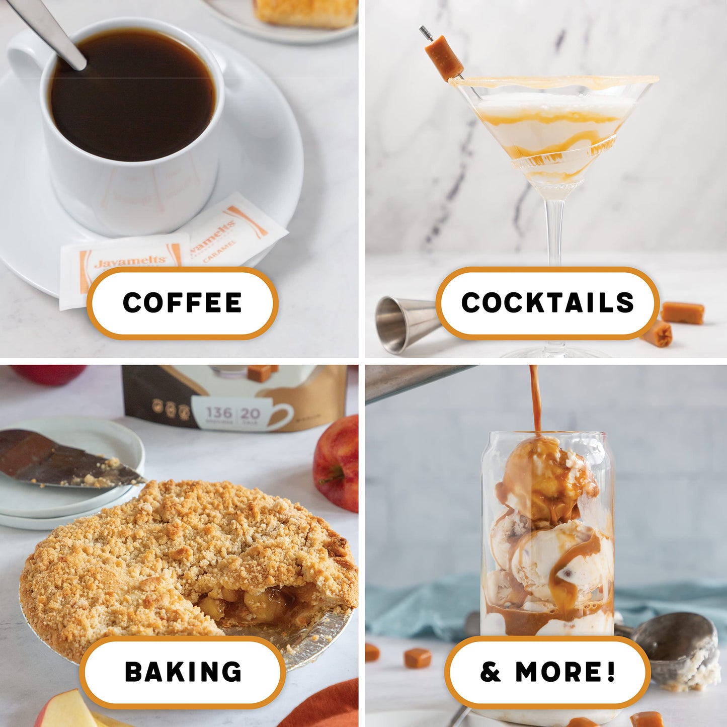JAVAMELTS Caramel Sugar Packets | Non-GMO, Gluten-Free | 200 Count