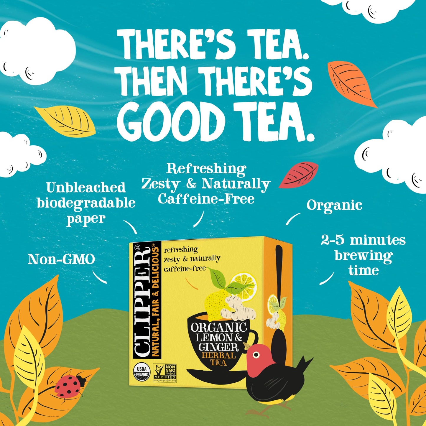 Clipper Tea Lemon & Ginger Teabags - Caffeine Free, USDA Organic, 50 Count