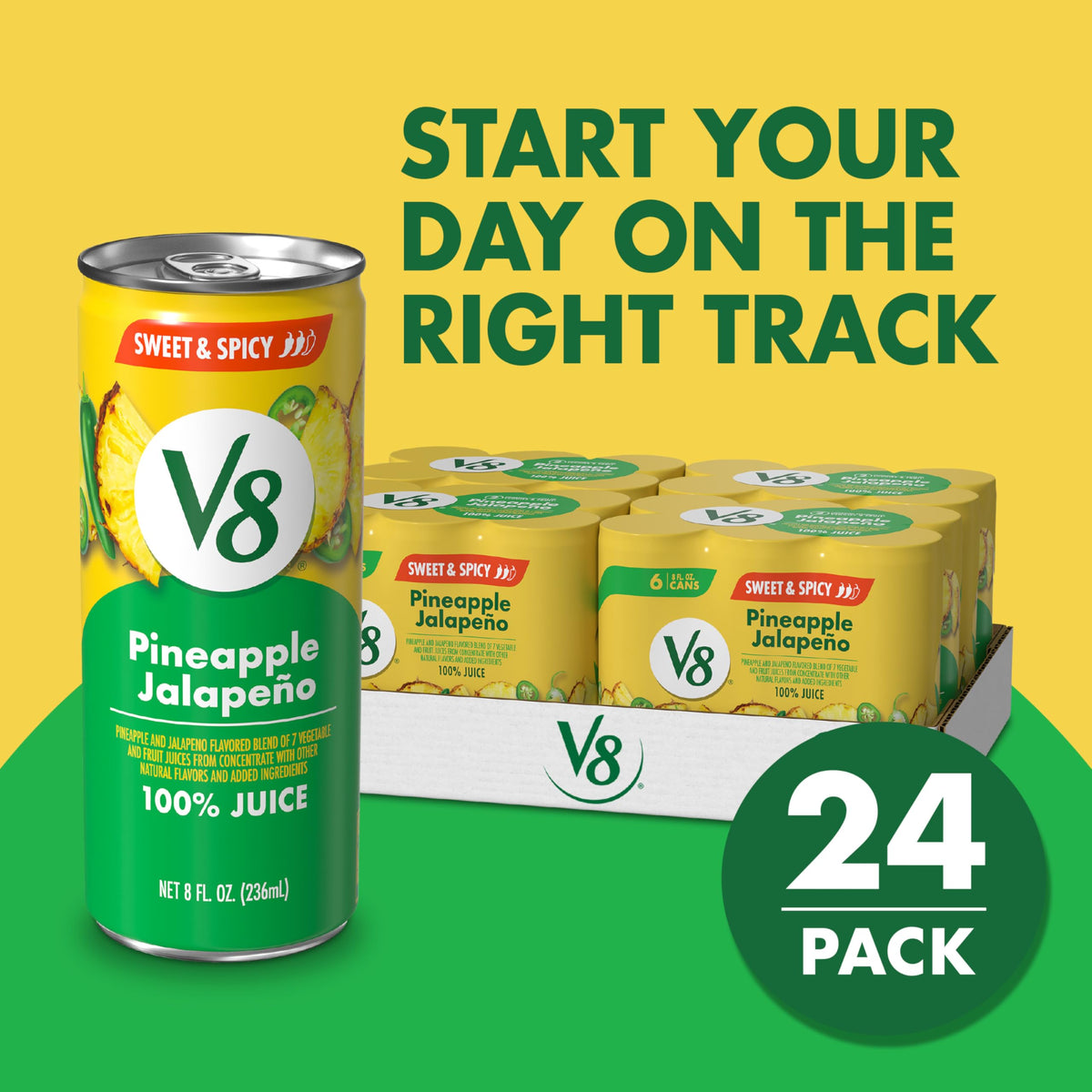 V8 Pineapple Jalapeno 100% Fruit and Vegetable Juice, 8 fl oz Can (24 Pack)