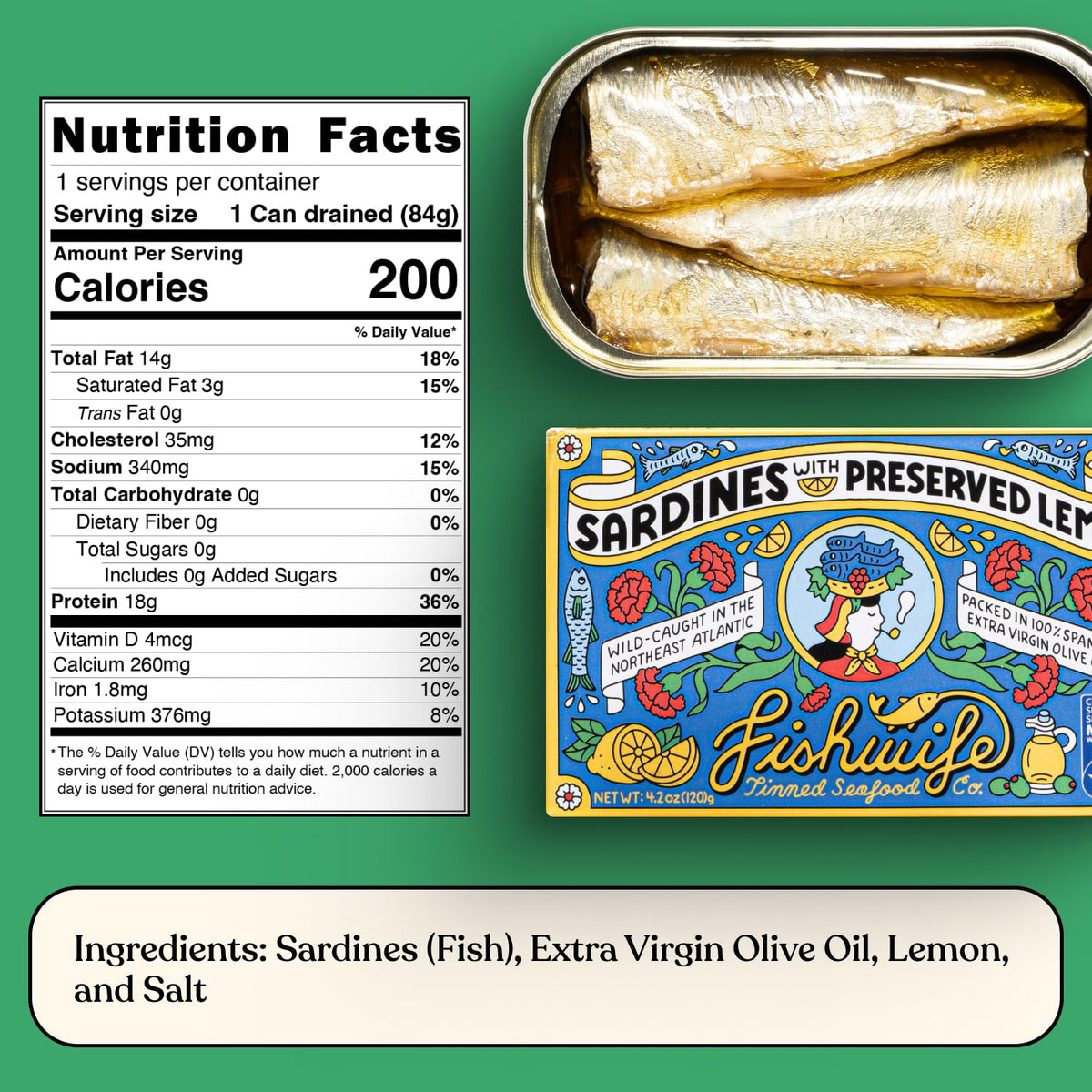 Fishwife Sardine Quad 4-Pack (2X Sardines With Lemon, 2X Sardines With Hot Pepper) | Wild-Caught & Hand-Packed With Spanish Extr