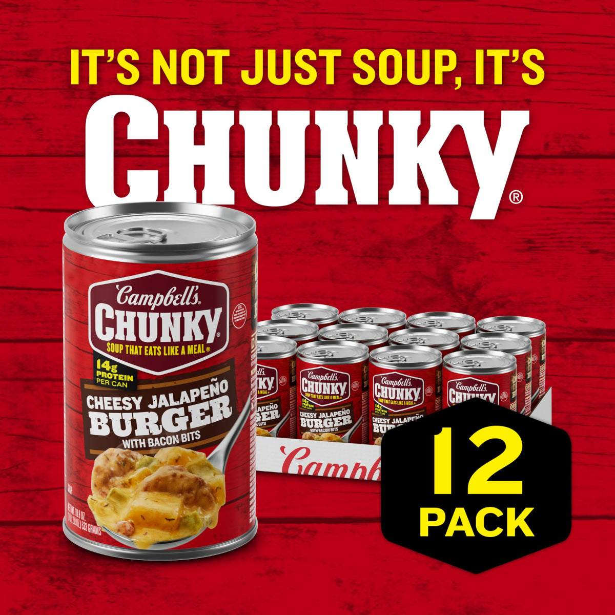 Campbells Chunky Soup, Cheesy Jalapeo Burger with Bacon Bits, 18.8 oz Can (Pack of 12)