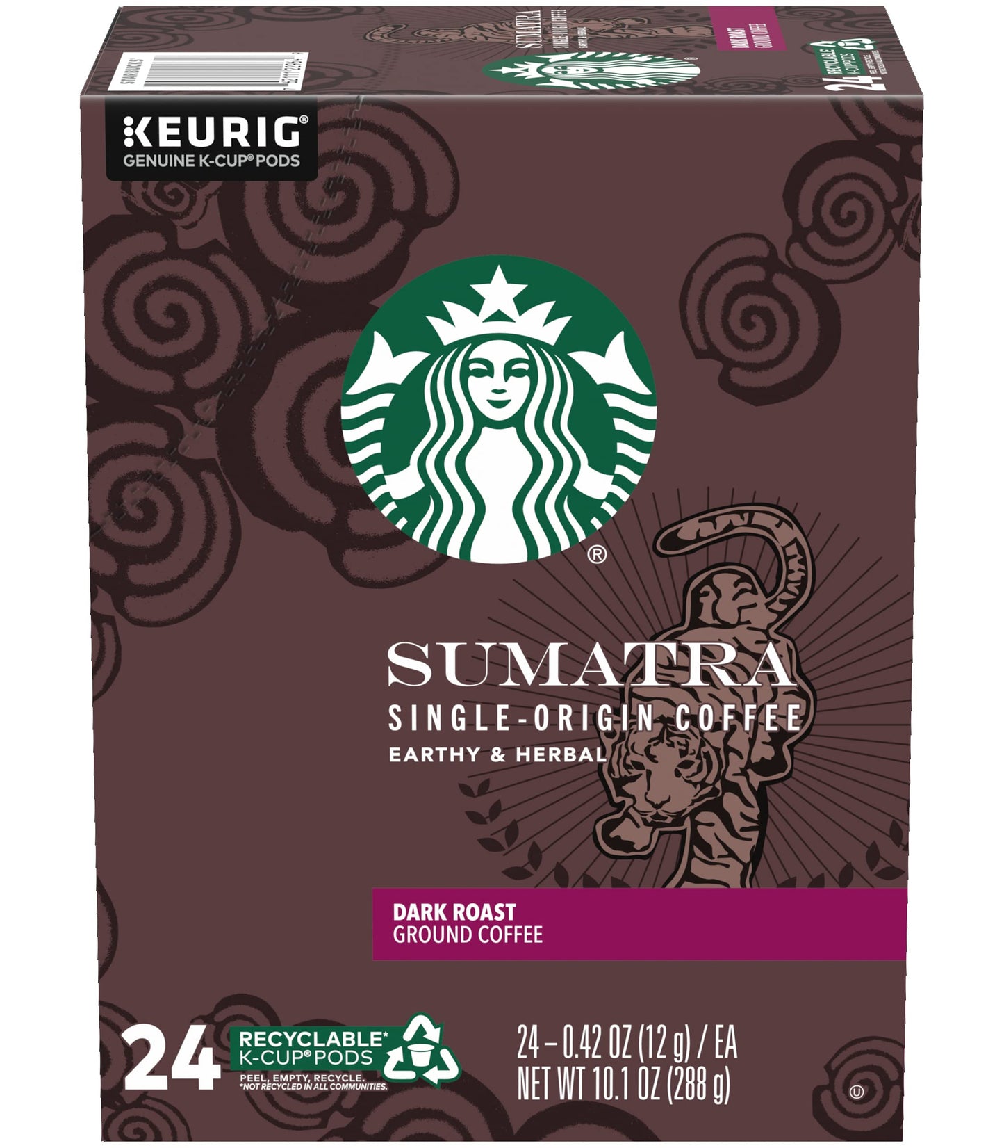 Starbucks Sumatra Dark Roast K-Cup Pods, Earthy & Herbal Flavor, 48 Count (2 Boxes)