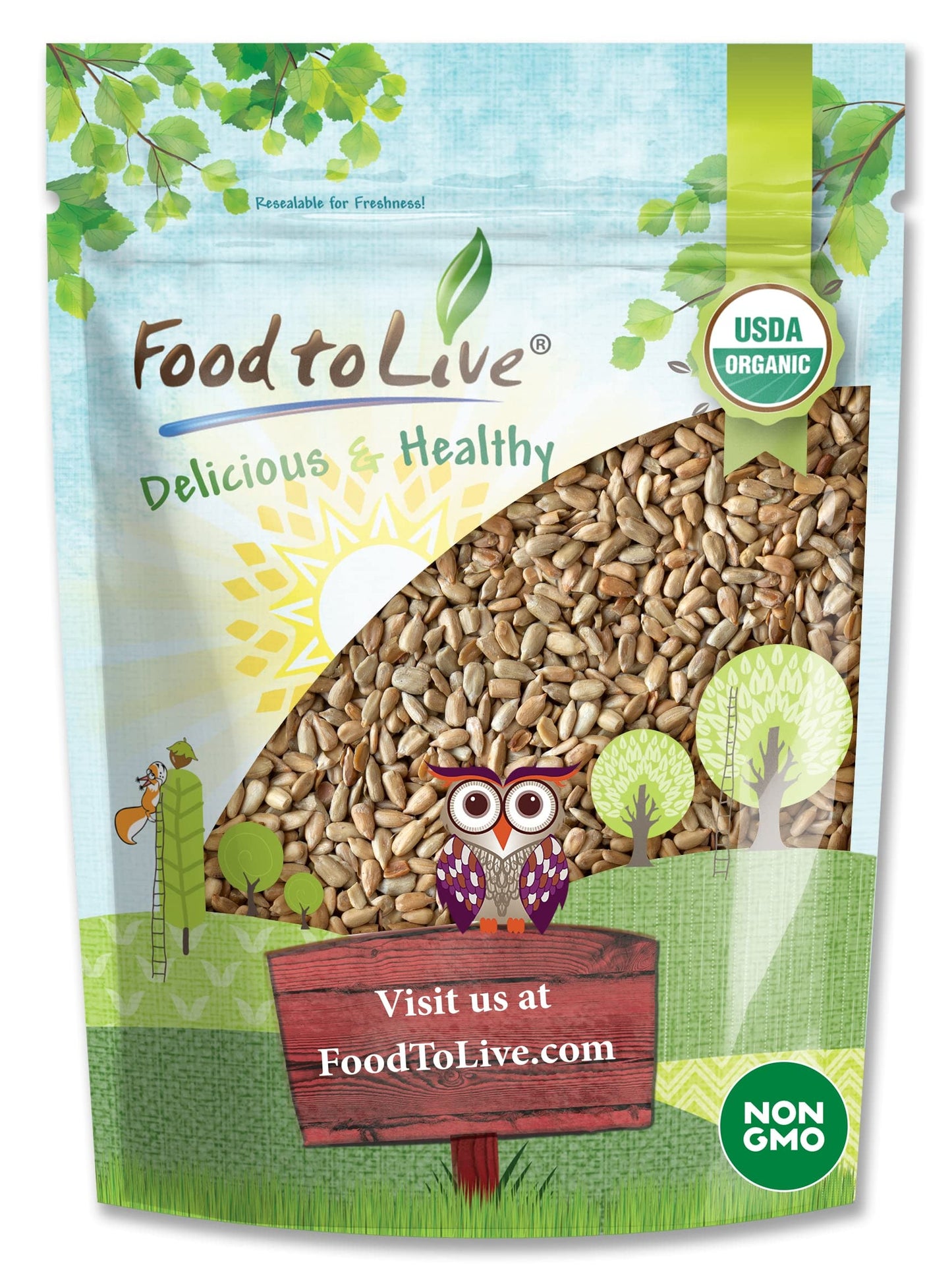 Food to Live Organic Dry Roasted Sunflower Seed Kernels, 1 Pound Non-GMO, Unsalted, Oven Roasted, No Oil Added, Hulled, No Shell