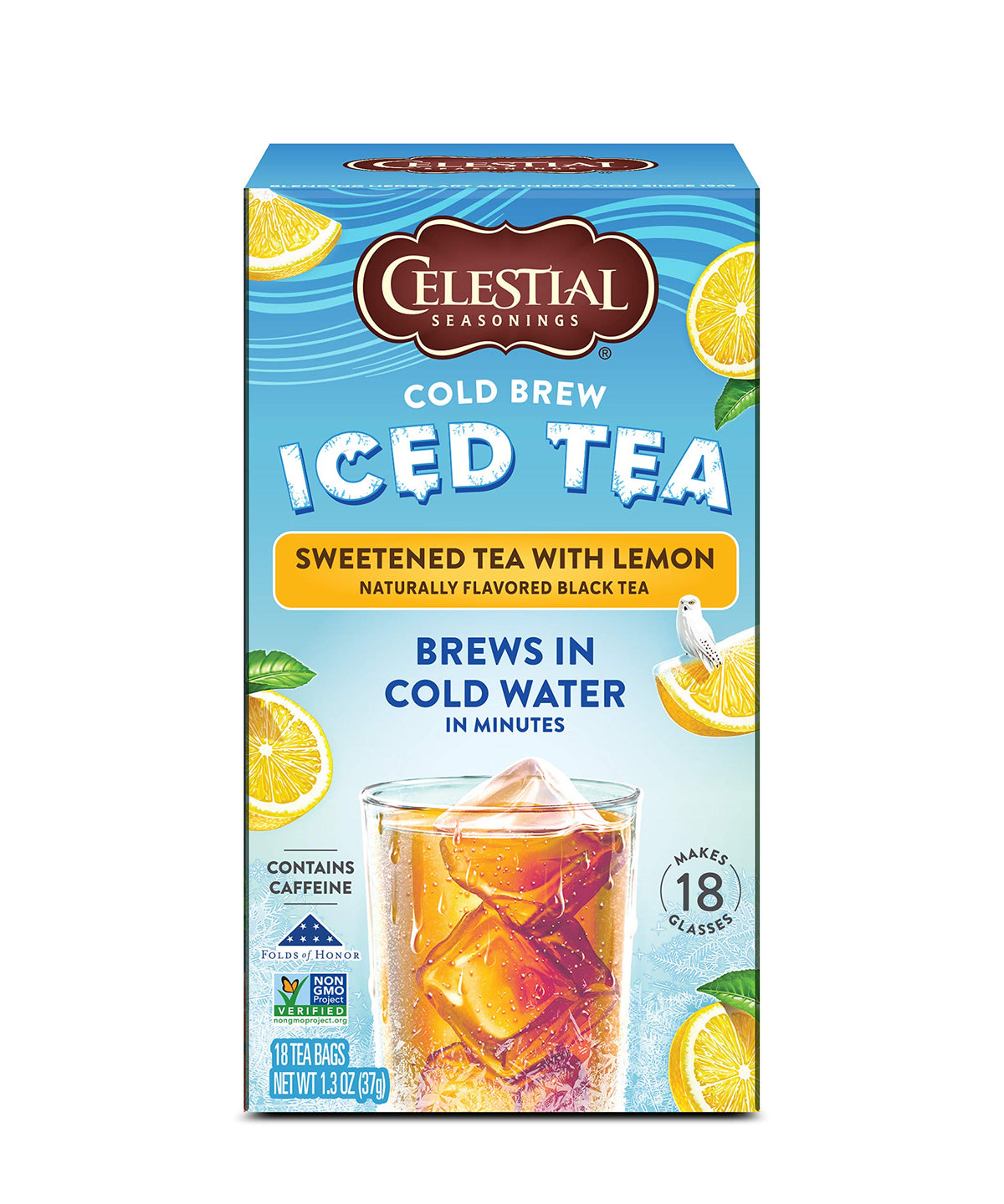 Celestial Seasonings Cold Brew Iced Tea, Sweetened with Lemon, 18 Tea Bags, Pack of 6