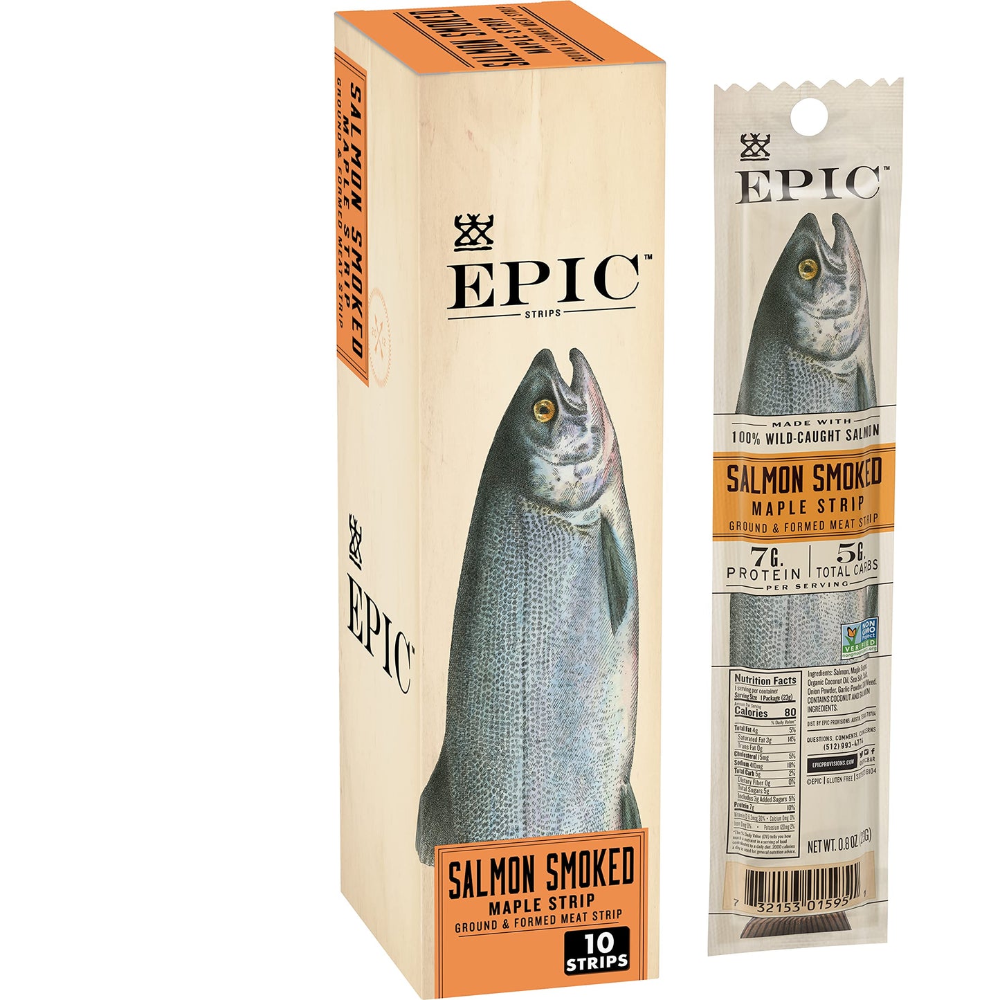 Epic Smoked Salmon Snack Strips, Paleo Friendly, 0.8 oz, 10 Count