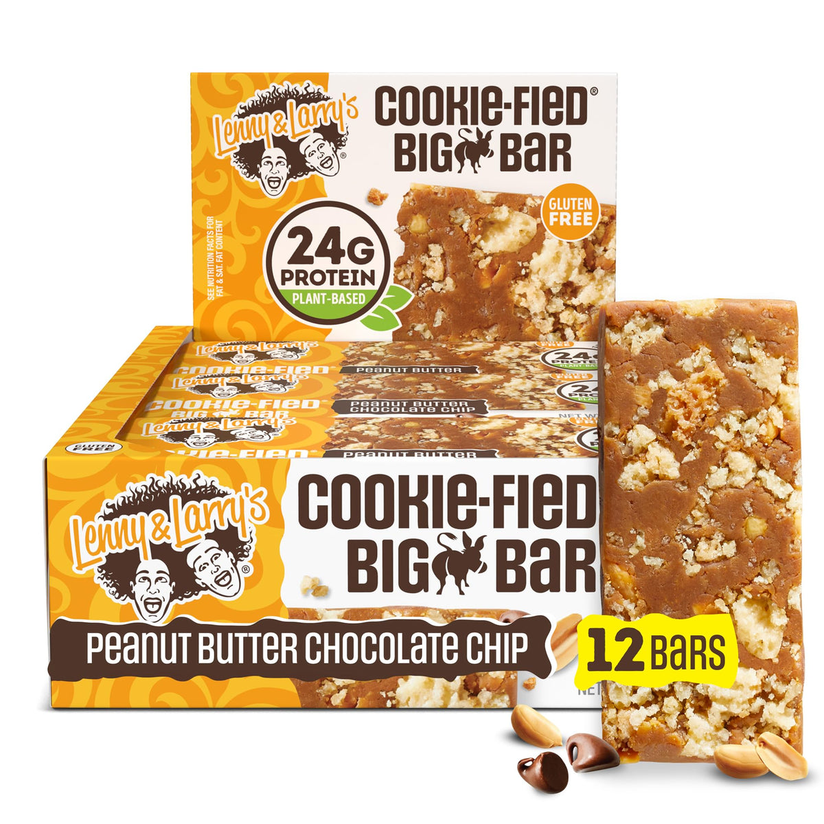 Lenny & Larry'S Cookie-Fied Big Bar - Peanut Butter Chocolate Chip Vegan Protein Bars 12X90G - Healthy Snacks, 24G Plant Protein