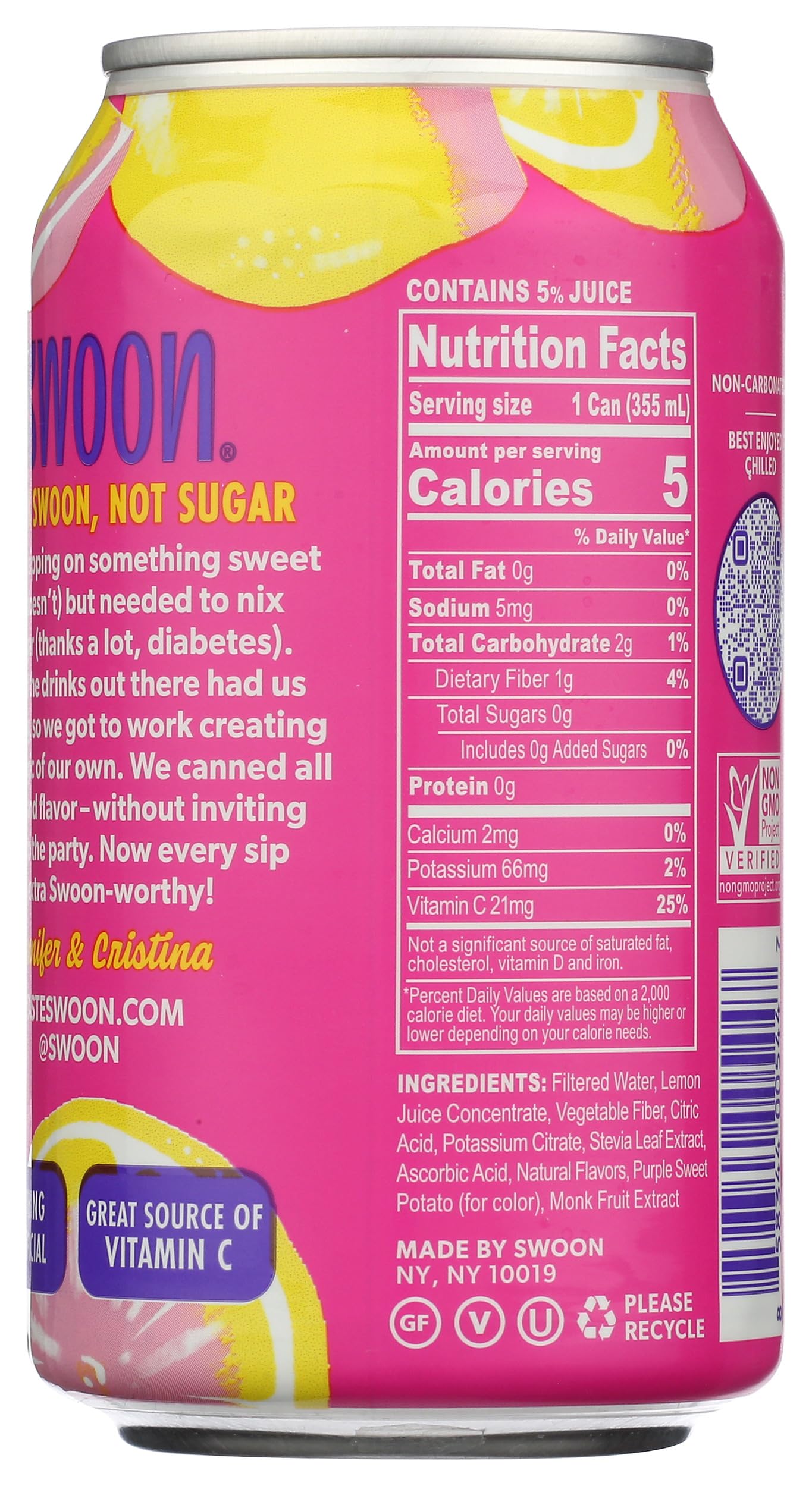 Swoon Zero Sugar Pink Lemonade, 12 FZ