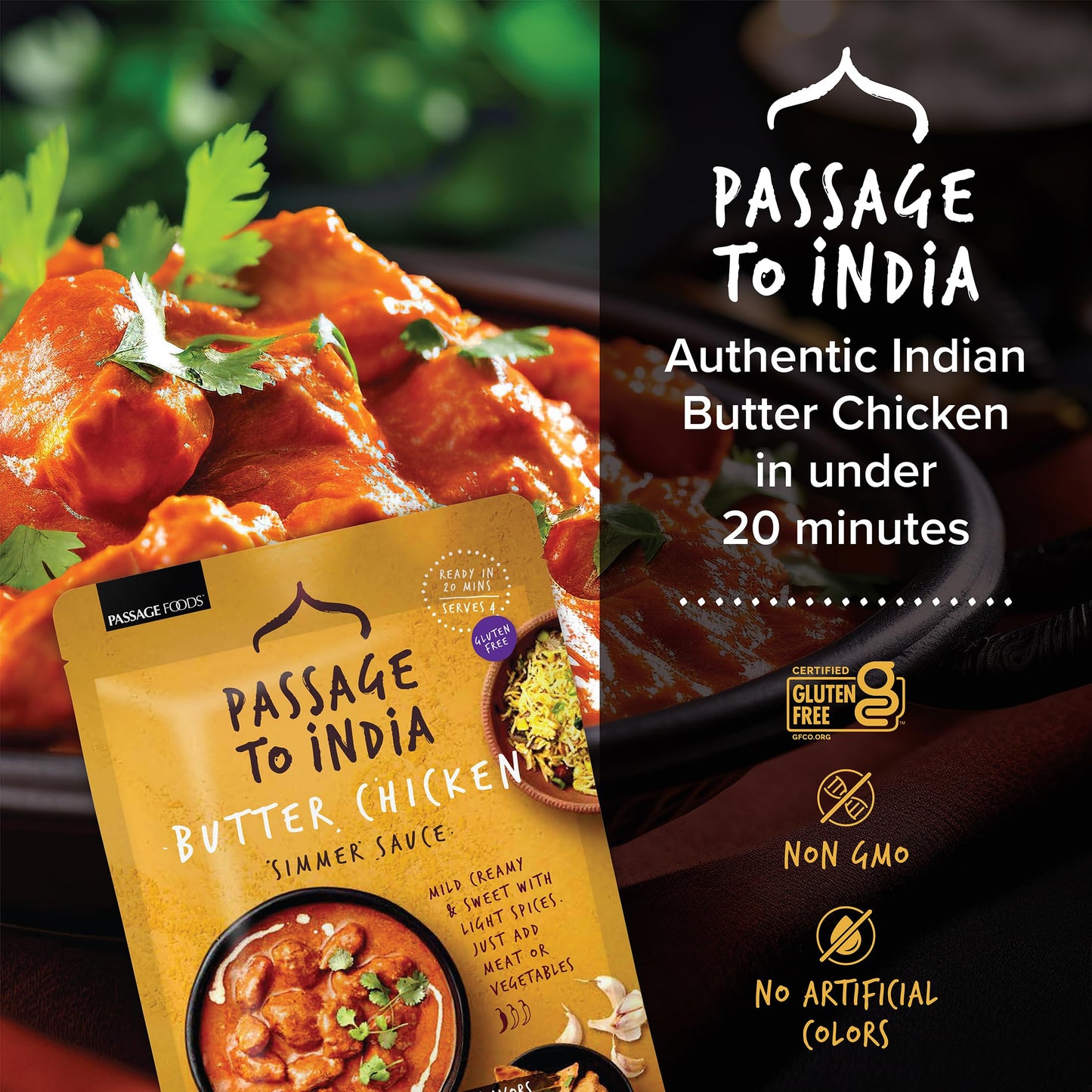 Passage to India Butter Chicken Sauce - Authentic Indian Food Flavor - Simmer Sauce - Convenient Meal Prep - 13.2 oz (Pack of 6)