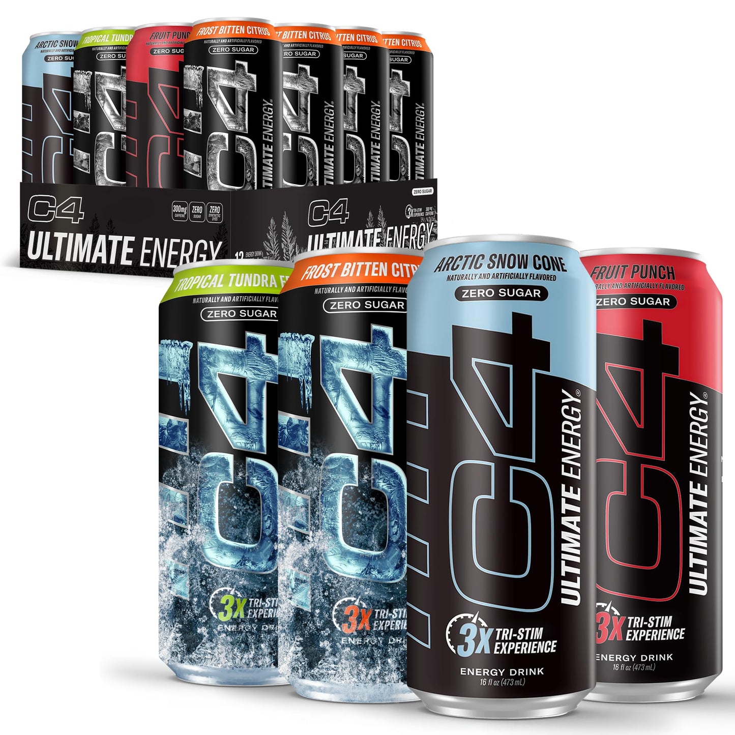 C4 Ultimate | Pre Workout Sugar Free Energy Drink Official Variety Pack | Tri-Stim Experience with 300mg Caffeine + TeaCrine + Dynamine | 16oz (Pack of 12)