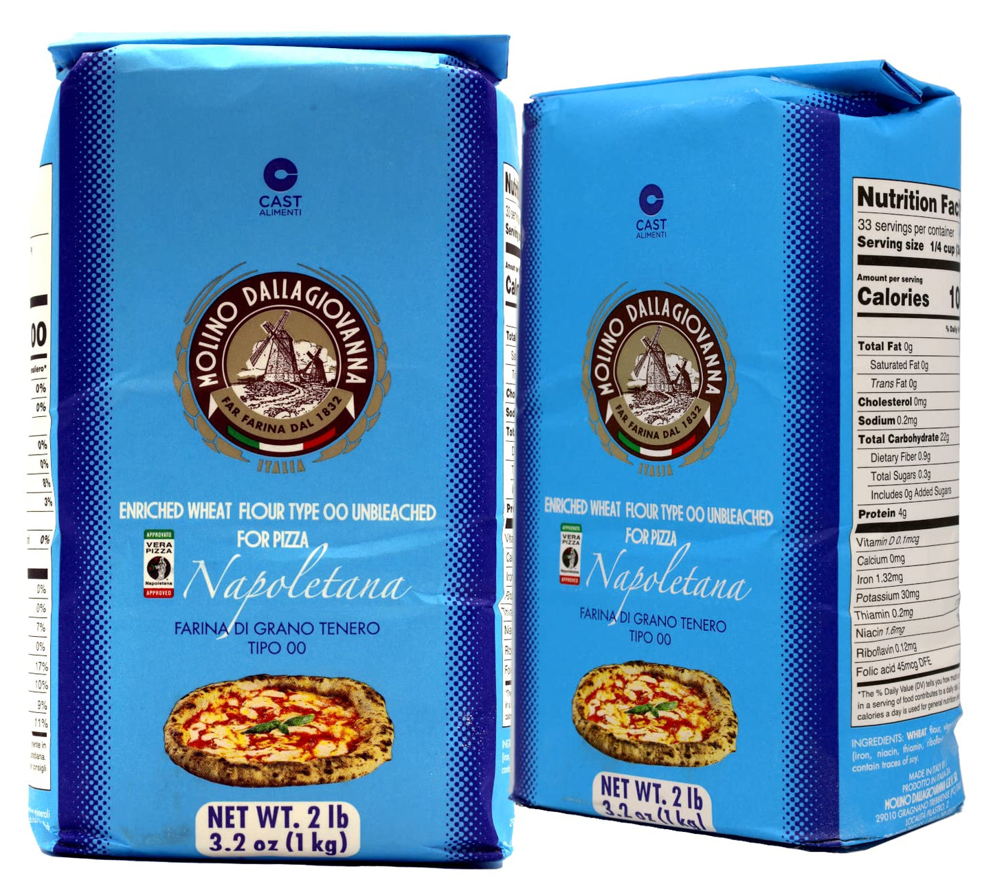 Molino Dallagiovanna La Napoletana High Tempature Long Fermentation Pizza Flour (AVPN Grade) Type 00 4.4 lbs Professionally pack