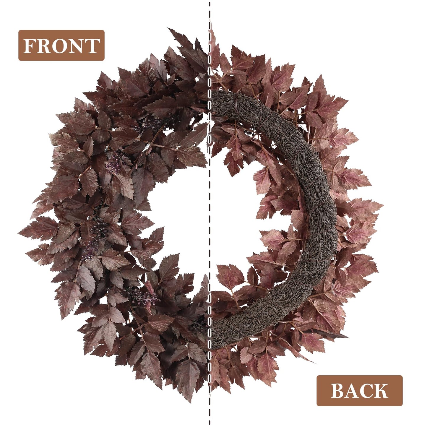 WBHome Artificial Cimicifuga Plant Leaf Wreath 24inch - 2 Pack