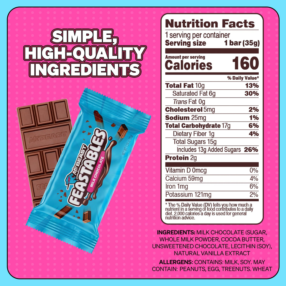 Feastables Milk Chocolate Bar, 1.24 Oz (35G), 5 Count