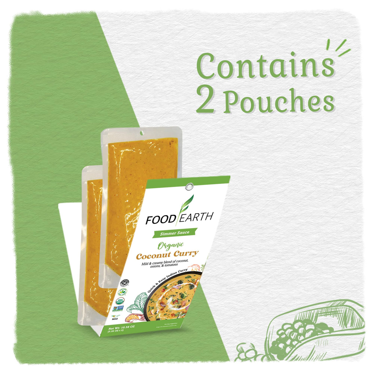 Food Earth Indian Simmeacr Sauce - Coconut Curry - Organic, Vegan, Gluten-Free, Gmo-Free - Microwavable Cooking Sauce - 12 Pouch