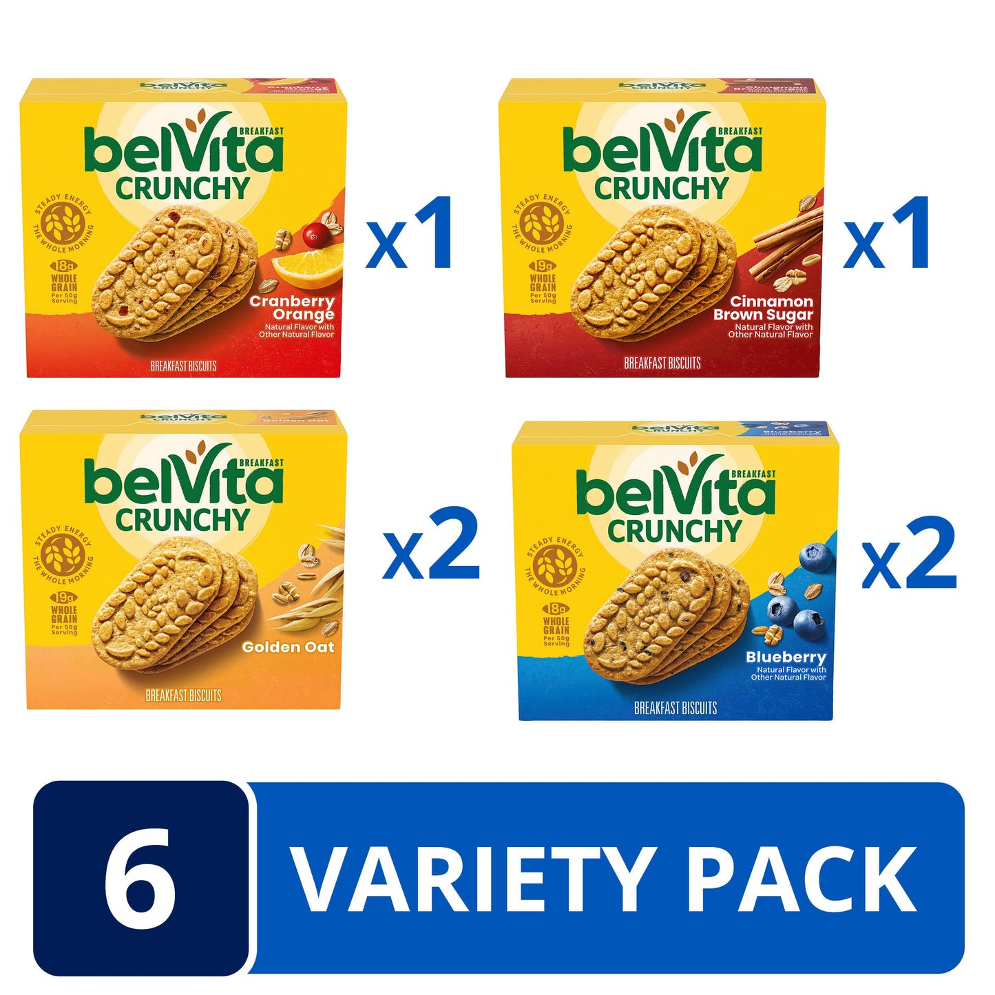 Belvita Breakfast Biscuits Variety Pack, 4 Flavors, 30 Total Packs, 8.8 oz (6 Boxes) - Healthy Snack Option