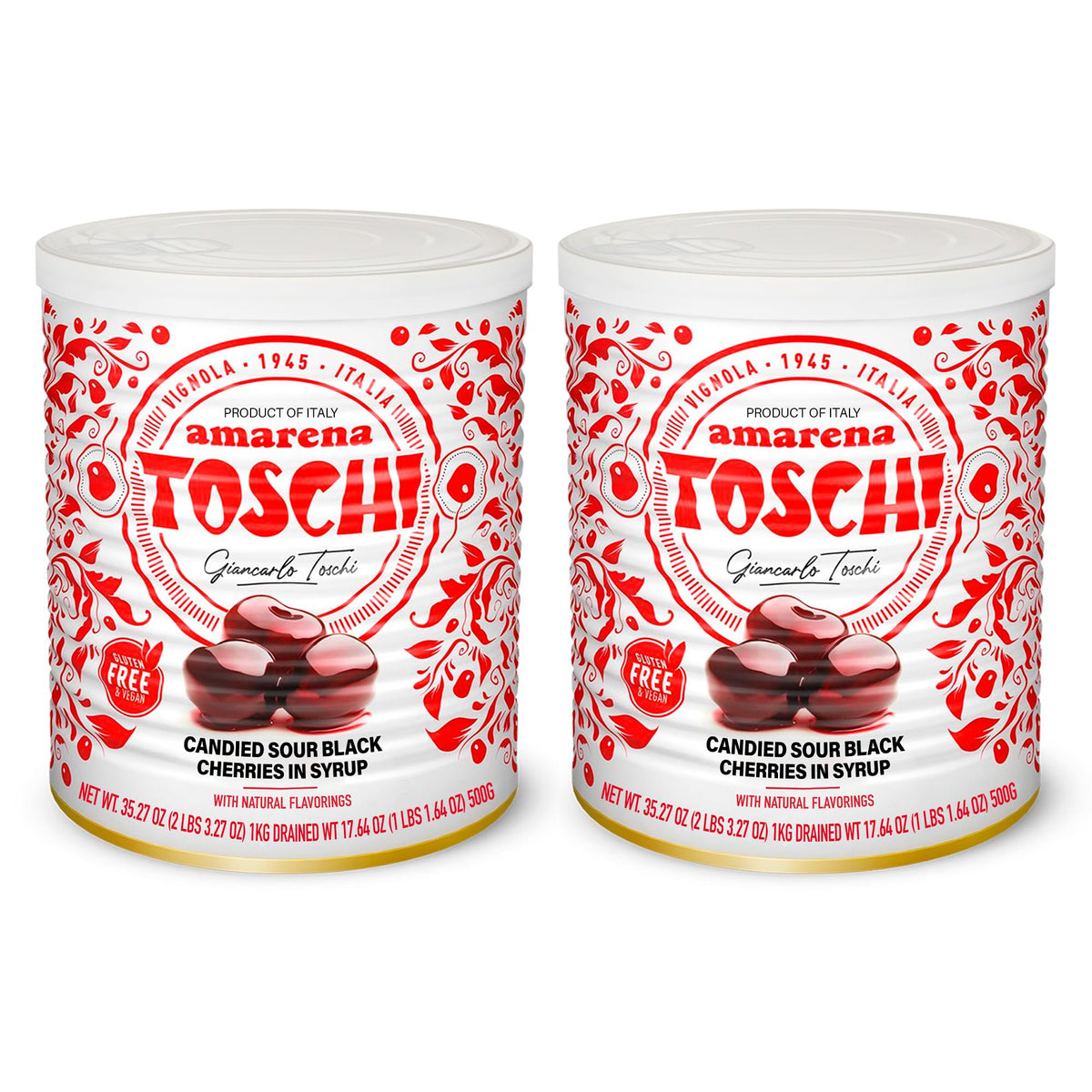 Toschi Amarena Black Cherries in Syrup (Pack of 2)