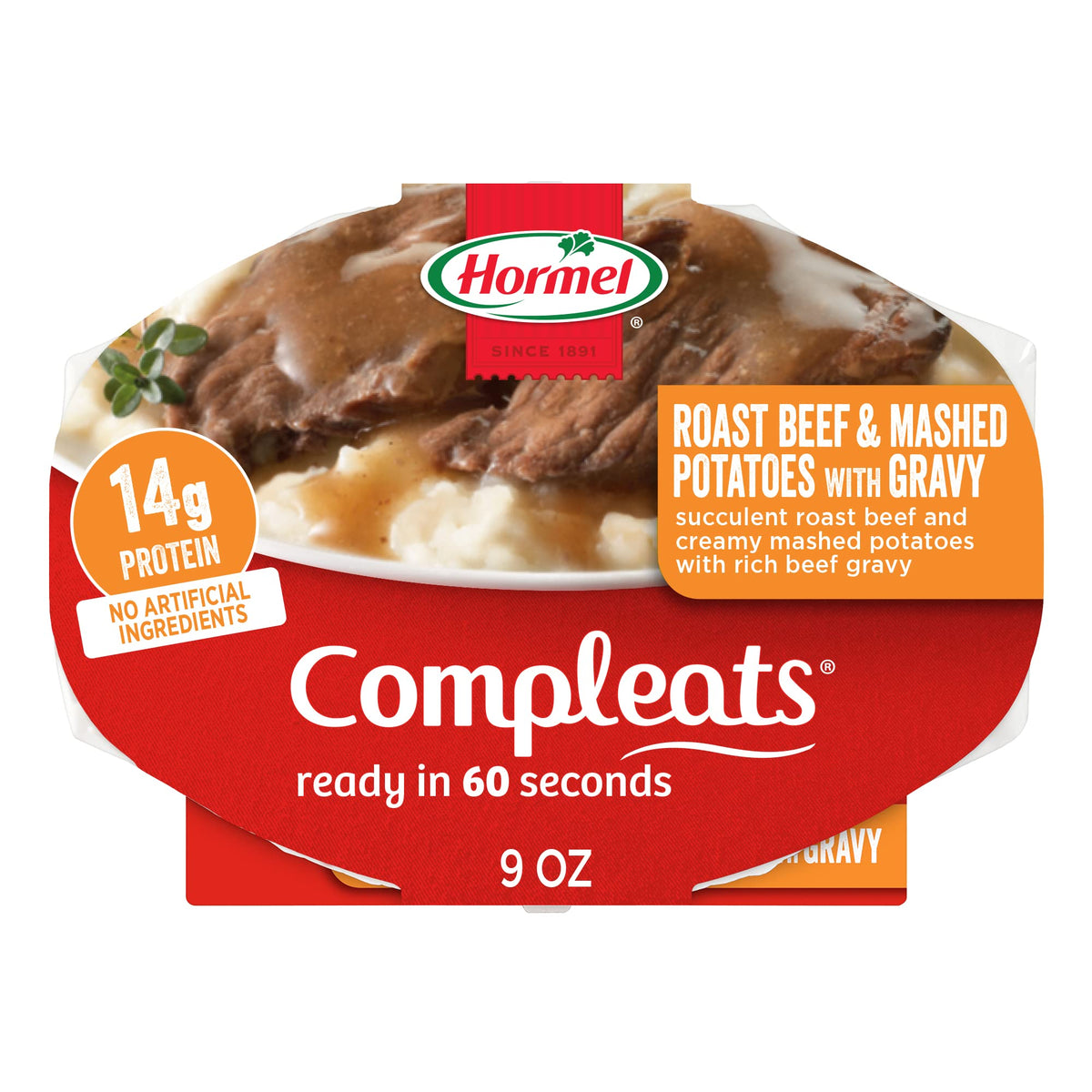 HORMEL COMPLEATS Roast Beef & Mashed Potatoes Microwave Tray, 9 Ounce (Pack of 6)