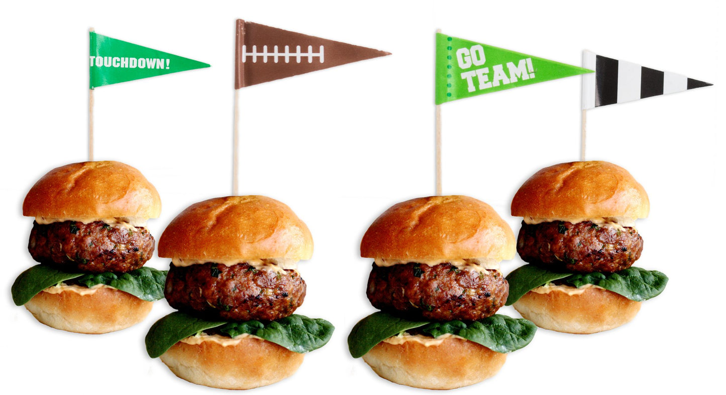 Multicolor Football Flag Wooden Food Picks - 2.5", 36 Pieces - Perfect For Game Day, Sports Parties, Birthdays, And Themed Events
