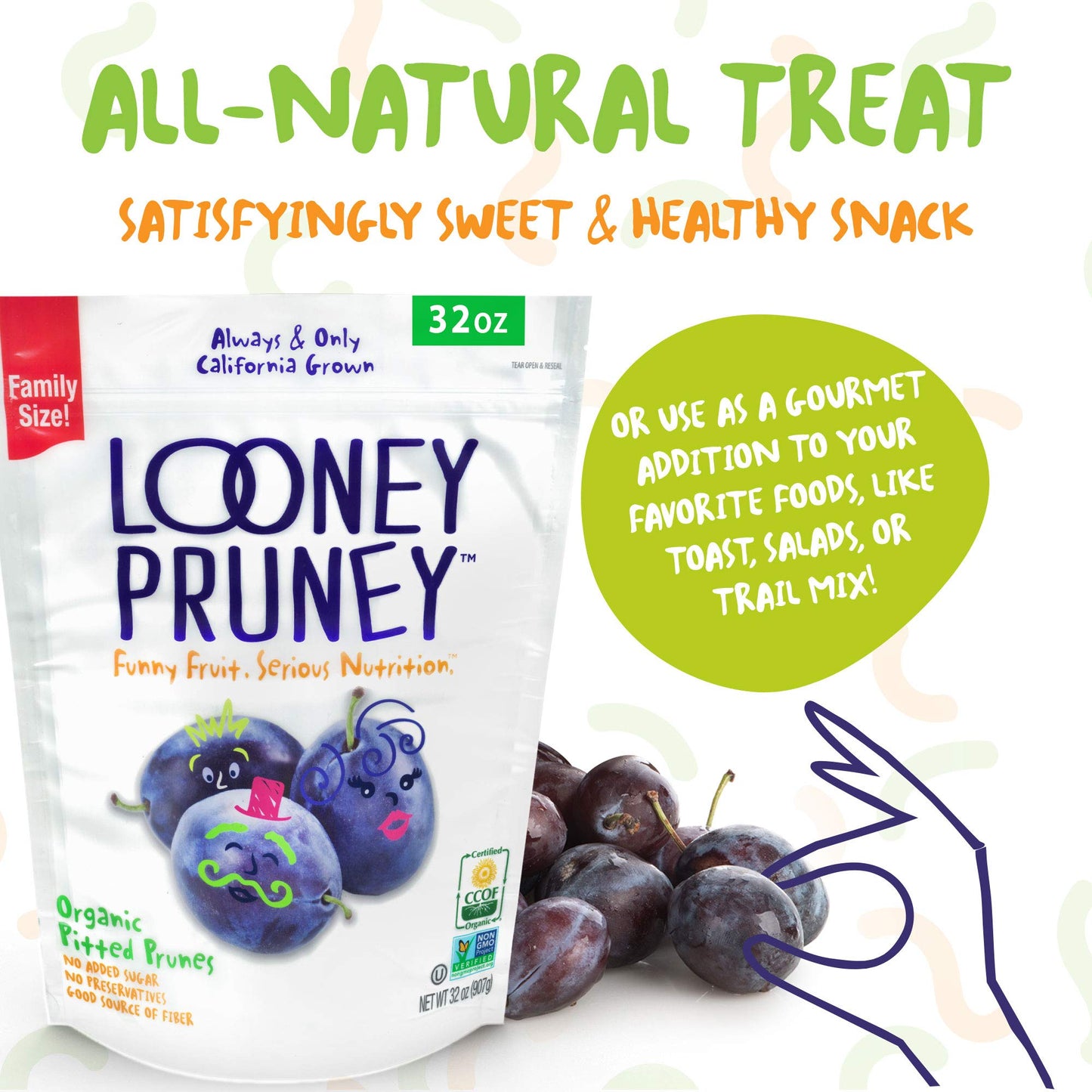 Looney Pruney Organic Pitted Dried Prunes For The Entire Family | Always California-Grown | Kosher | No Added Sugar & No Preserv