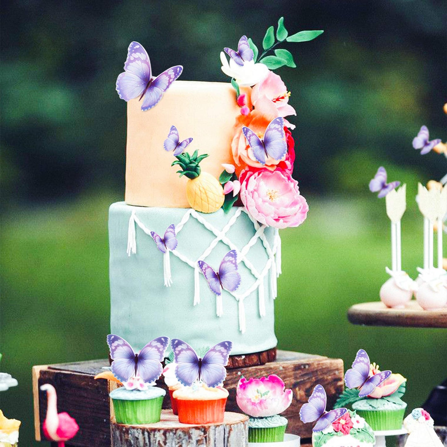 Cyodoos 30Pcs Bule Purple Mixed Size Lively 3D Waterproof Butterfly Cupcake Topper For Girls Women'S Happy Birthday Wedding Part