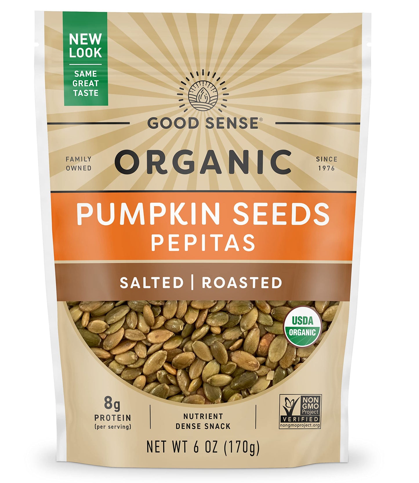 Good Sense Roasted & Salted Organic Pumpkin Seeds (Pepitas)  Non-Gmo & All Natural  6 Ounce Resealable Bag