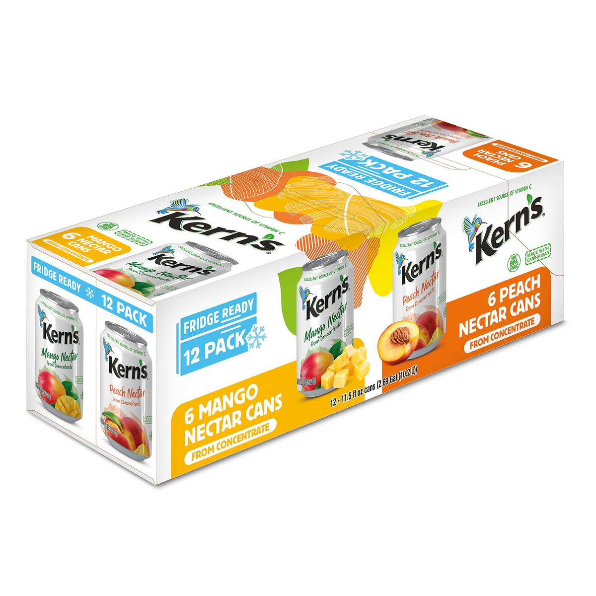 Kerns Tropical Fruit Nectar Juice Variety Pack - Mango & Peach - 11.5oz, 12 Pack Canned Drinks