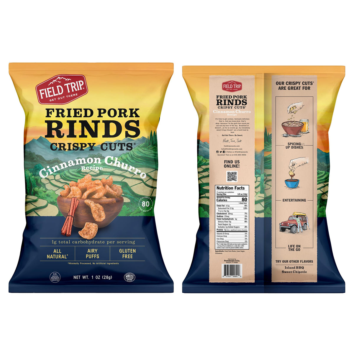 Field Trip Gluten Free Pork Rinds, Paleo And Keto Friendly Airy Puffs, Crunchy High Protein Snacks, Low Carb Snack From Back Pork Skins, 1Oz Bag, 6 Pack, Cinnamon Churro, Holiday & Christmas Gift Item