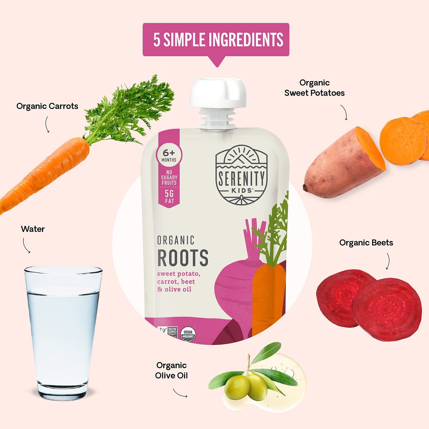 Serenity Kids 6+ Months Usda Organic Veggie Puree Baby Food Pouches | No Sugary Fruits Or Added Sugar | Allergen Free | 3.5 Ounce Bpa-Free Pouch | Roots | 1 Count