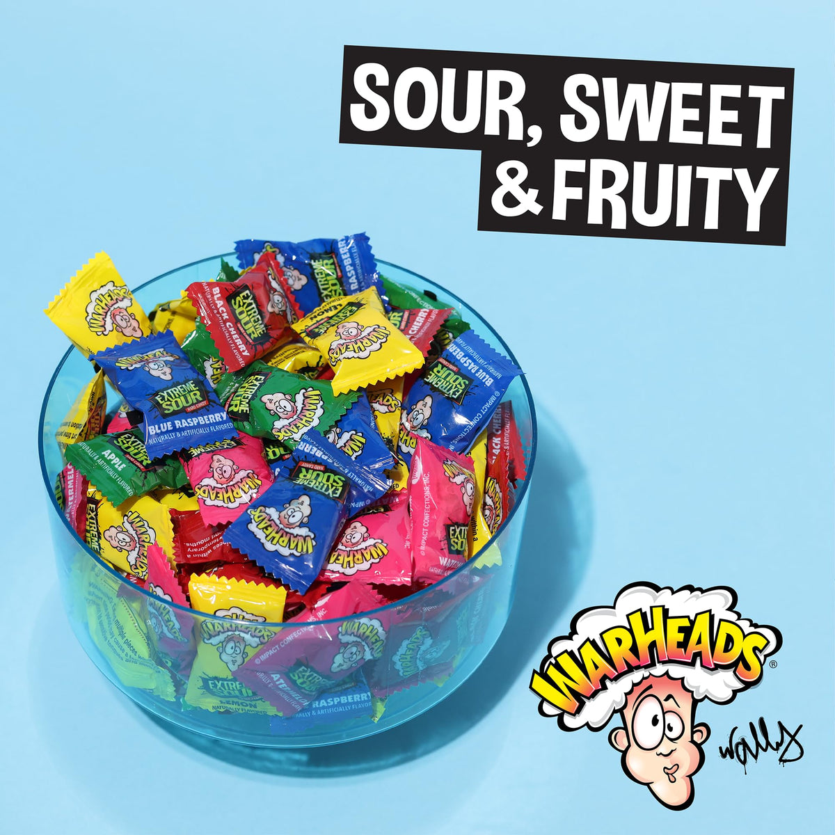 The Hampton Popcorn Company Warheads Sour Hard Candy, 1 Pound Bag, Assorted Flavors, Individually Wrapped Hard Candy