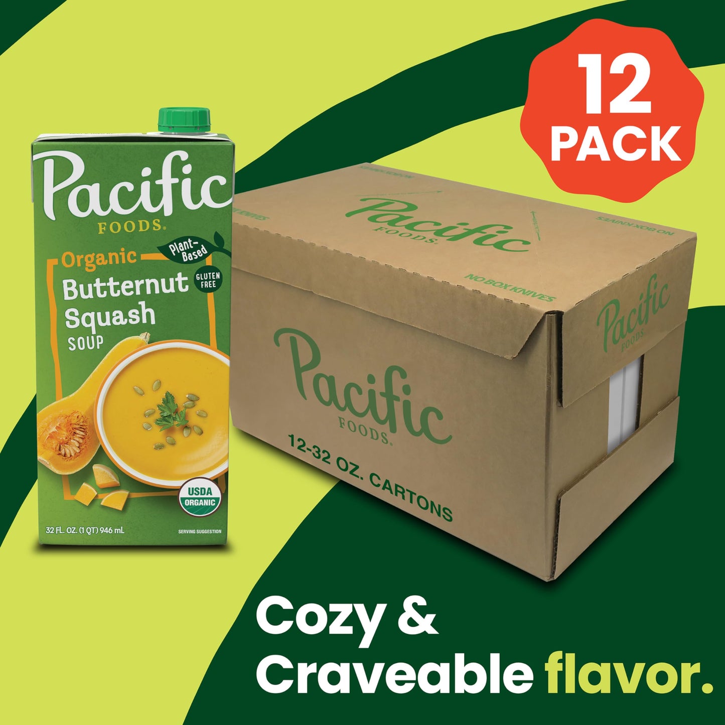 Pacific Foods Organic Butternut Squash Soup, 32 Oz Carton (12 Pack)
