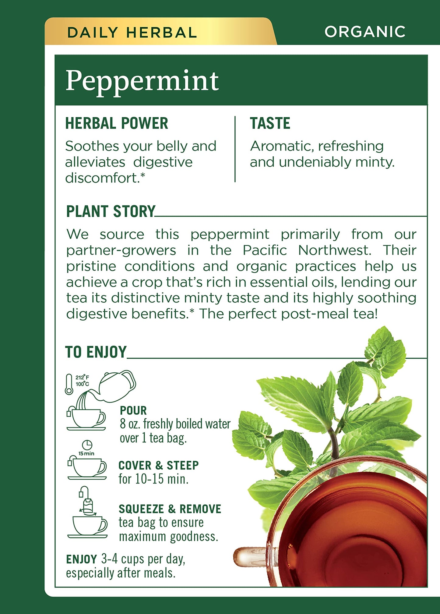 Traditional Medicinals Organic Peppermint Herbal Tea, Alleviates Digestive Discomfort, (Pack Of 4) - 64 Tea Bags Total