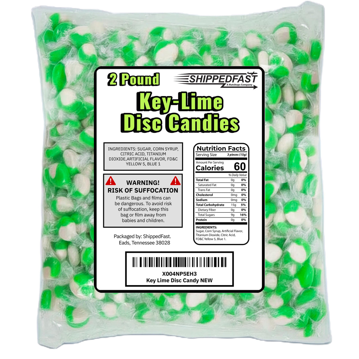 Shippedfast Key Lime Candies - Individually Wrapped Hard Candy, 2 Pound Bag, 28.194 cm Height