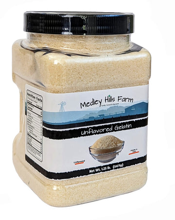 Unflavored Gelatin by Medley hills farm 1.25 lbs. in Reusable Container - Gelatin powder unflavored thickening agent. Made in US