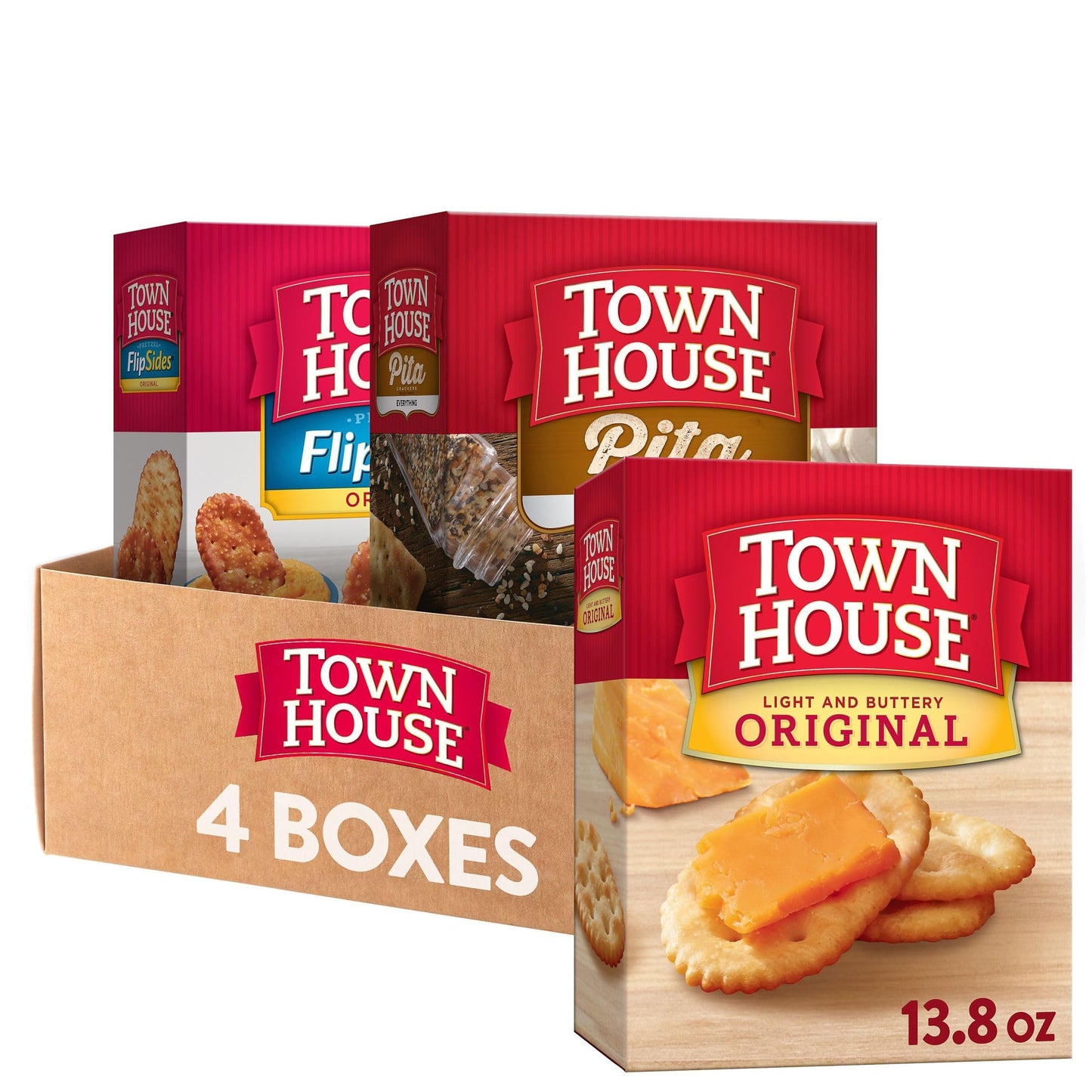 Town House Crackers, 3-Flavor Variety Pack, 4 Boxes