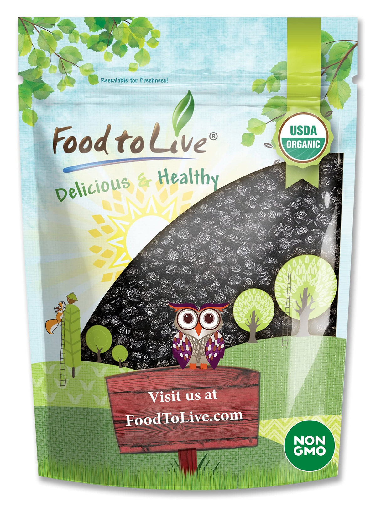 Food To Live Organic Dried Blueberries, 2 Pounds Non-Gmo, Whole Berries, Lightly Sweetened, Coated With Sunflower Oil, Kosher, Vegan, Unsulfured, Bulk. Rich In Antioxidants. For Snacking, Baking.