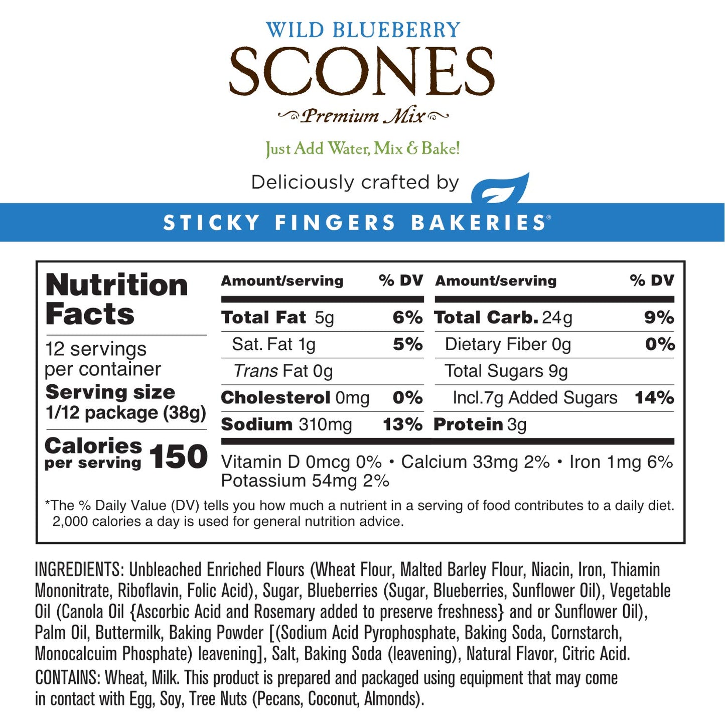 English Scone Mix, Wild Blueberry By Sticky Fingers Bakeries - Easy To Make English Scones Fresh Baked, Makes 12 Scones (1Pk)