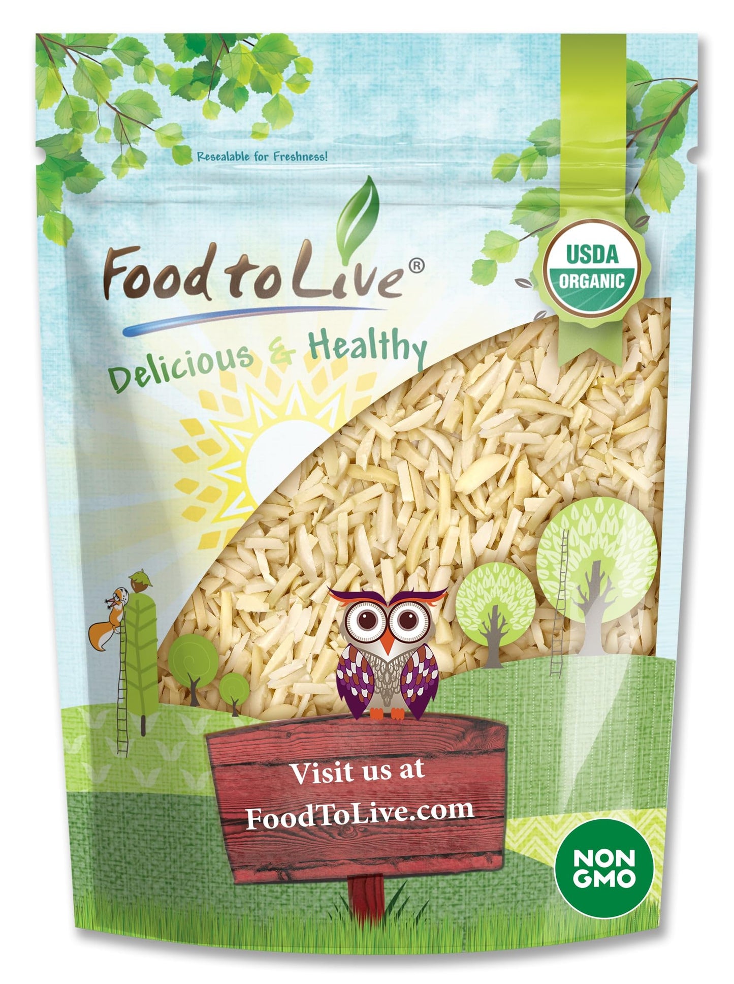 Food to Live Organic Blanched Slivered Almonds, 4 Pounds - Non-GMO, Raw, Unpasteurized, Unsalted, Vegan, Keto, Paleo, Kosher, Hi
