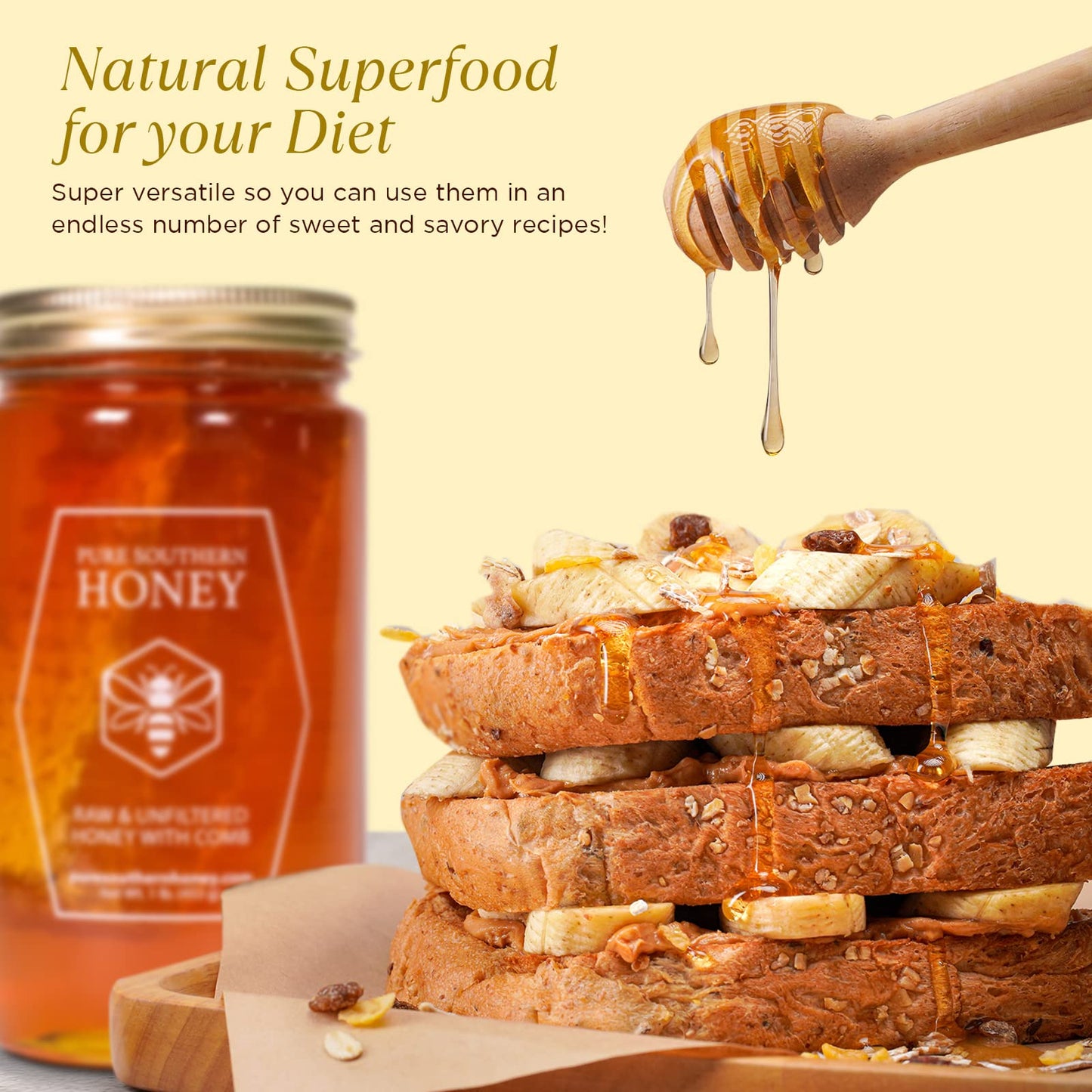 Pure Southern Honey Raw Unfiltered Honey with Honeycomb, 16 oz, Non-GMO, Sugar-Free, Authentic USA Gallberry Honey