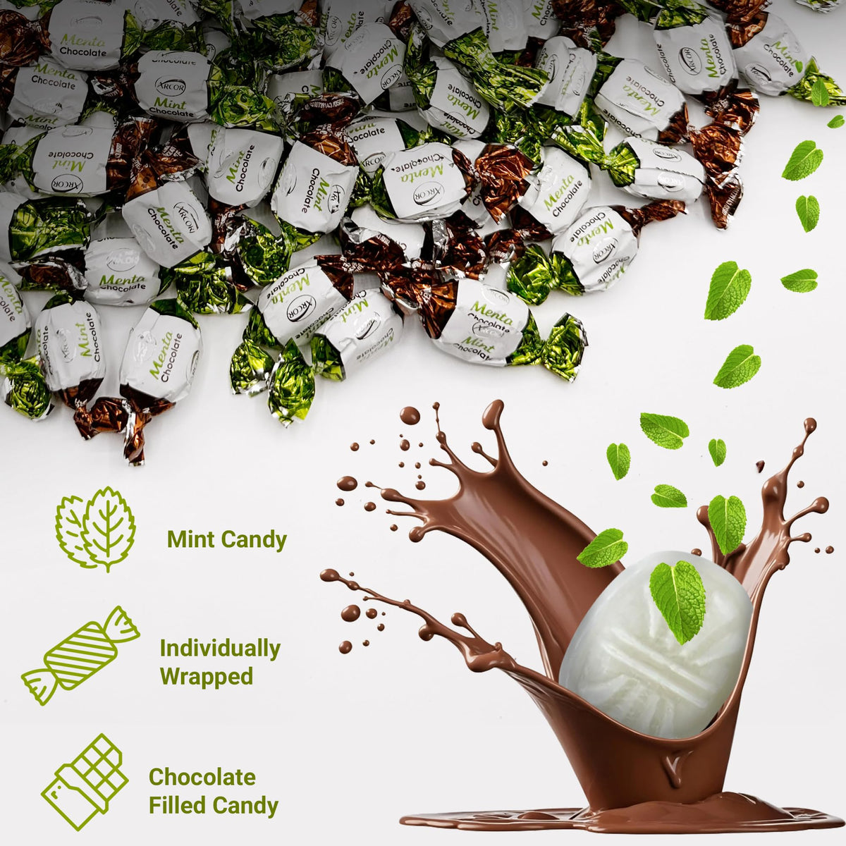 Fusion Sweets Chocolate Filled Candy, Hard Mints, 1 Pound Bulk Bag, Approx 80 Pieces, Naturally Flavored, White