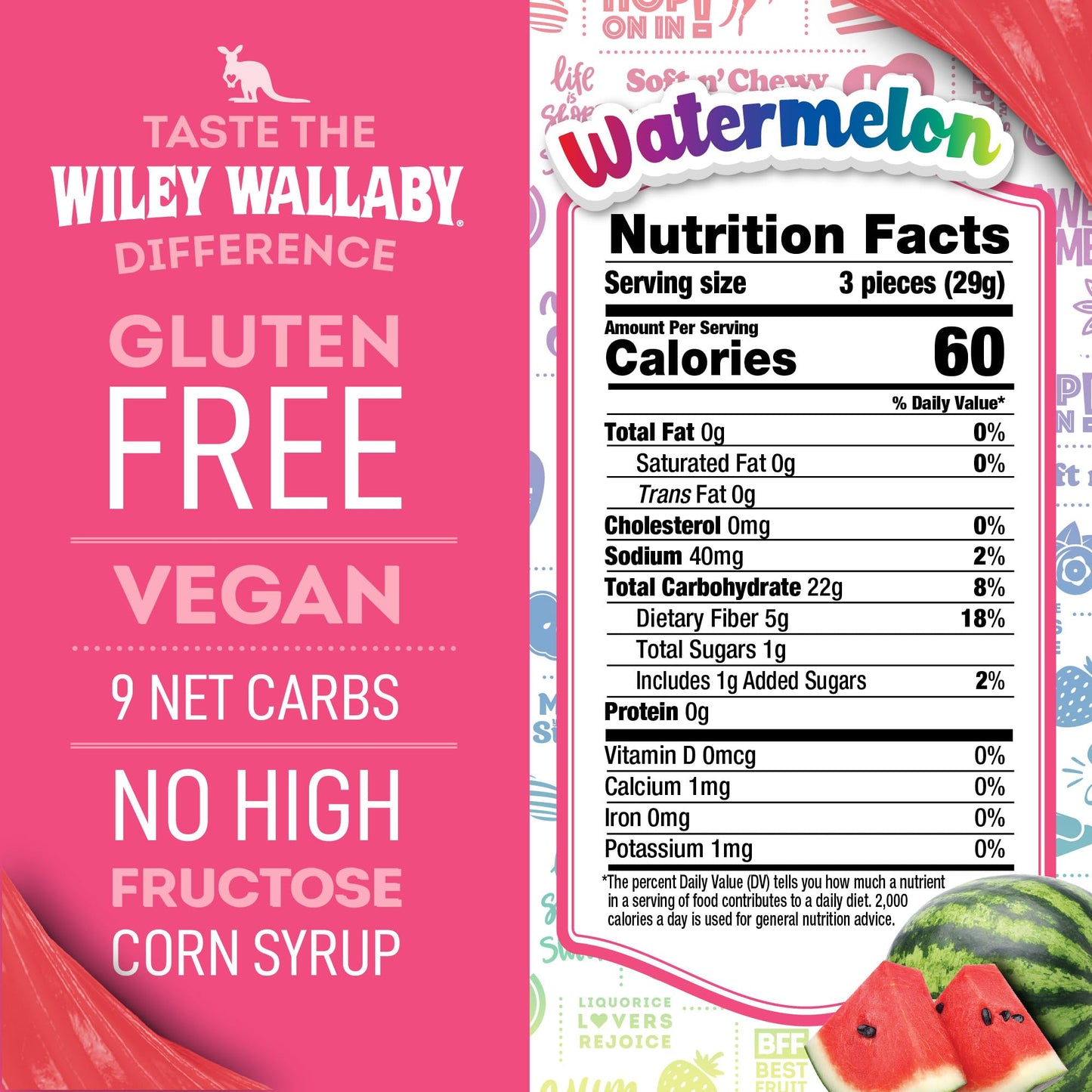 Wiley Wallaby Low Sugar Gluten Free Licorice | Soft Chewy Licorice | Watermelon and Very Berry Flavors | 5.5 Ounce | 4 Pack