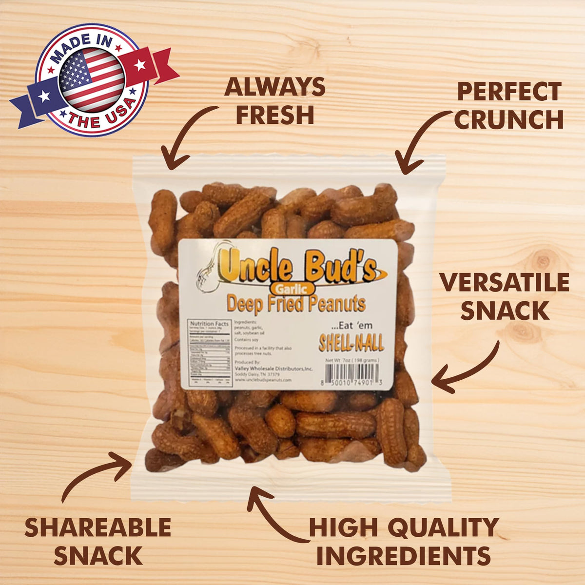 Jerky-n-Spice Uncle Buds Deep Fried Peanuts in Shell, Flavored Mixed Nuts, 42 Ounce, Includes Cajun, Salt & Vinegar, Spicy Peanuts