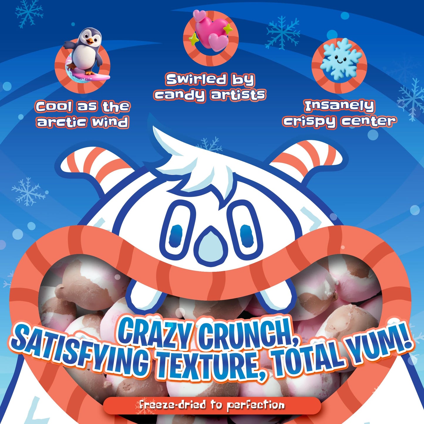 Fruncherz Neapolitan Candy Puffz - Kosher Freeze-Dried  , Light & Crunchy, 5 x 7 x 3 inches, Chocolate, Vanilla, Strawberry Flavors