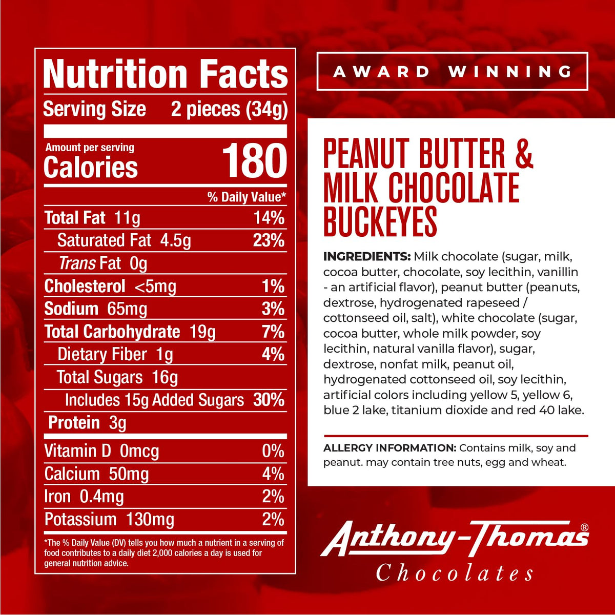 Anthony-Thomas  Peanut Butter & Milk Chocolate Buckeyes in Ohio State Buckeyes Box  Deliciously Delightful Snacks (24 Count)
